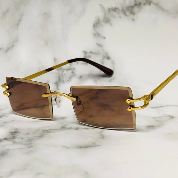Men Sunglasses Brown Lens‎ Square Gold Frame Street Wear Light Weight Lentes New - Picture 2 of 4